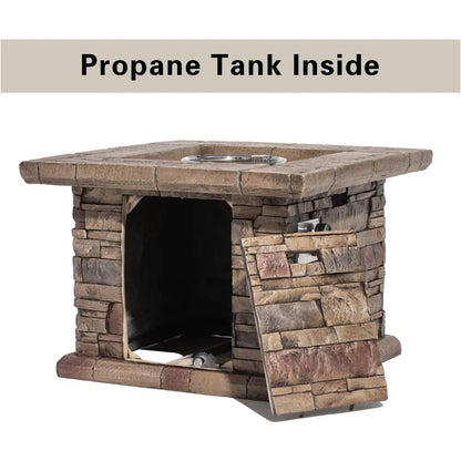 52in Propane Gas Fire Pit Table Glass Wind Guard Rocks Slide Out Tank