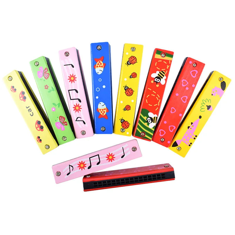 16 Hole Wooden Harmonica Cartoon Kids Party Favors Gift