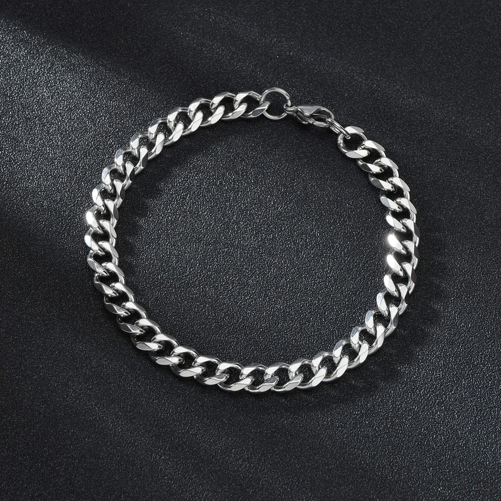 3/5/7mm Stainless Steel Cuban Chain Bracelet Men Women