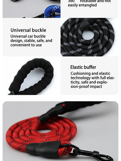 Reflective Dog Leash Padded Handle Strong Dual-Traction Rope