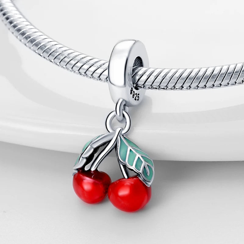 925 Sterling Silver Heart Red Charm Bead Jewelry