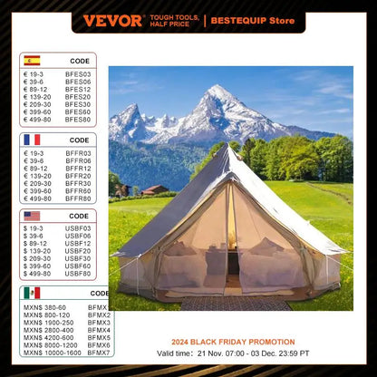 VEVOR 3-7m Waterproof Cotton Canvas Bell Tent Family Yurt