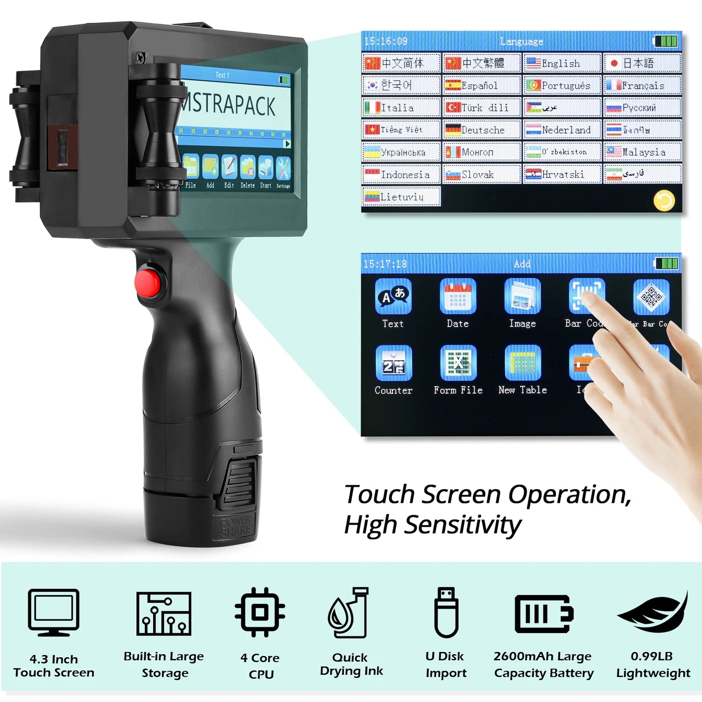 Handheld Inkjet Printer Gun Fast-Drying QR Code Date