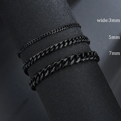 3/5/7mm Stainless Steel Cuban Chain Bracelet Men Women