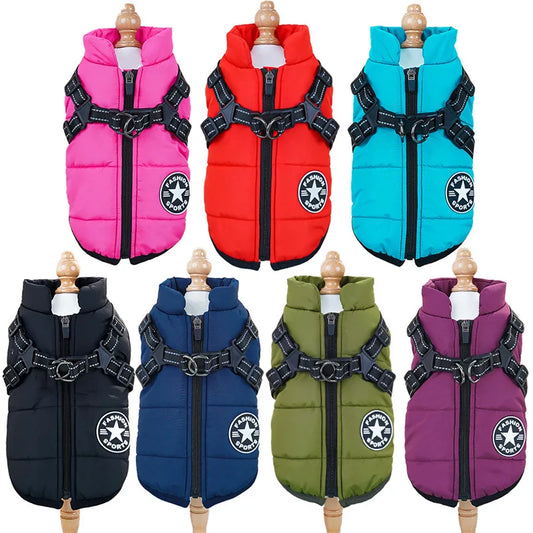 Large Dog Jacket With Harness Waterproof Winter Warm