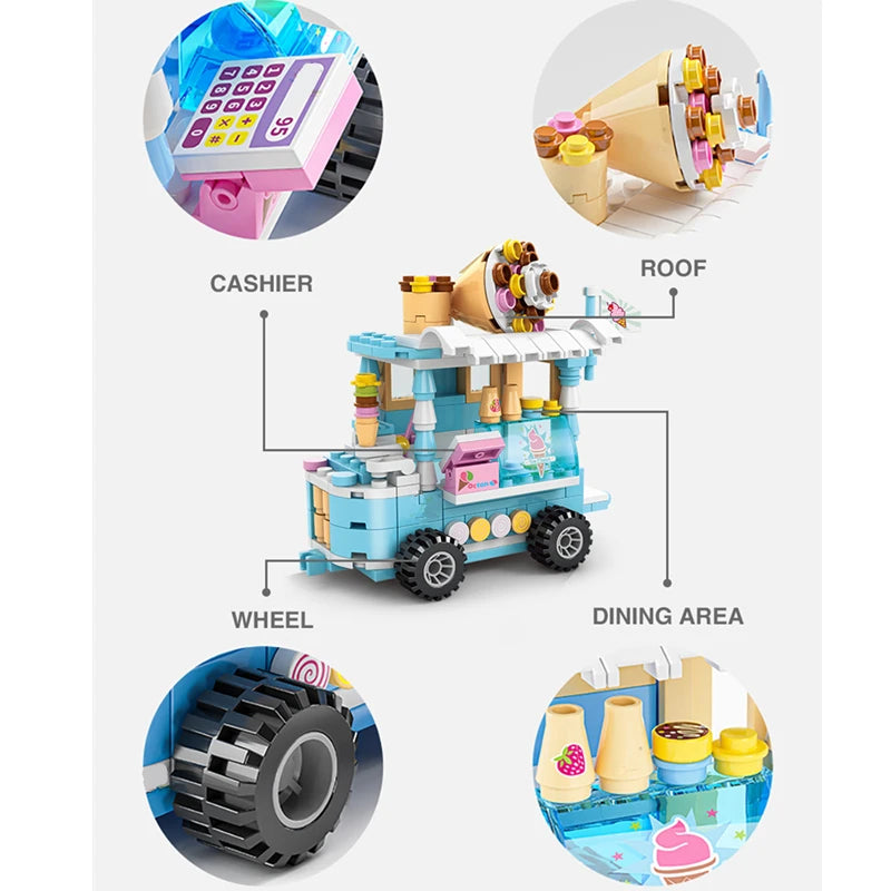 DIY Ice Cream Car Store Blocks Movie Model Kids Toy