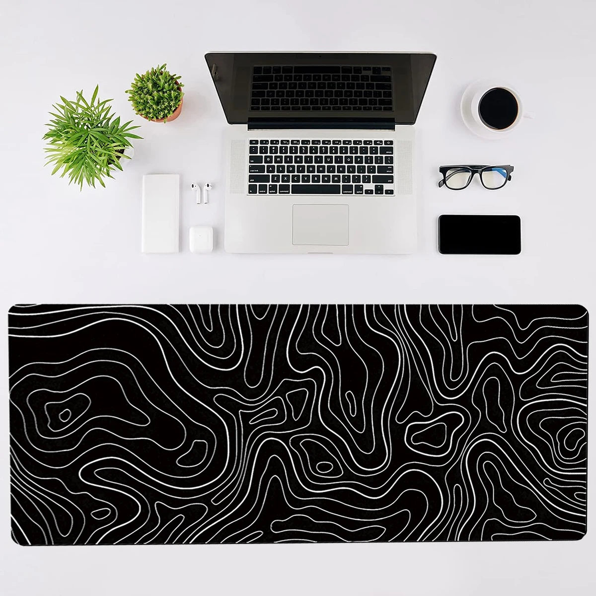 Large Black and White Topographic Gaming Mouse Pad