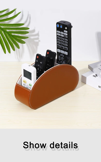 PU Leather Remote Control TV Holder Desk Storage Organizer