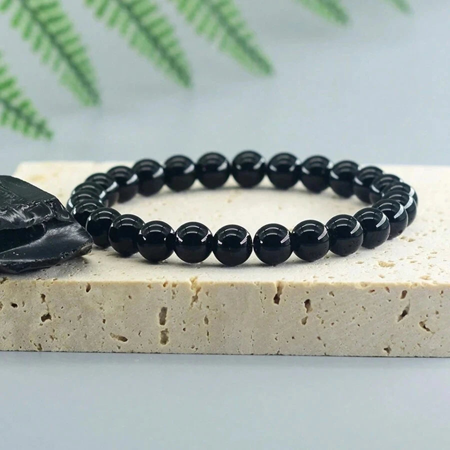 Natural Onyx Obsidian Stone Bracelet Meditation Jewelry