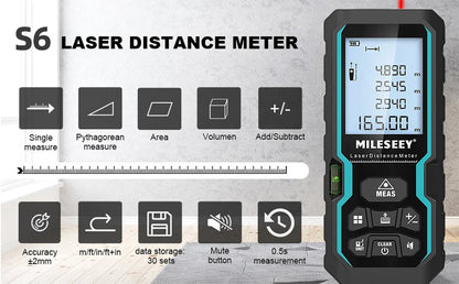 MILESEEY S6 Laser Tape Measure IP54 Rangefinder 40M-100M