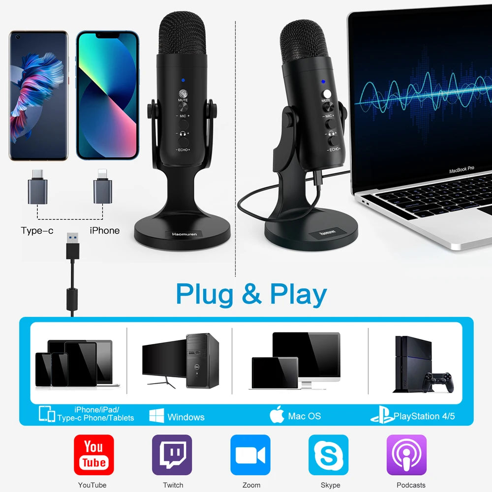 USB Condenser Mic PC Mac Gaming Podcasting