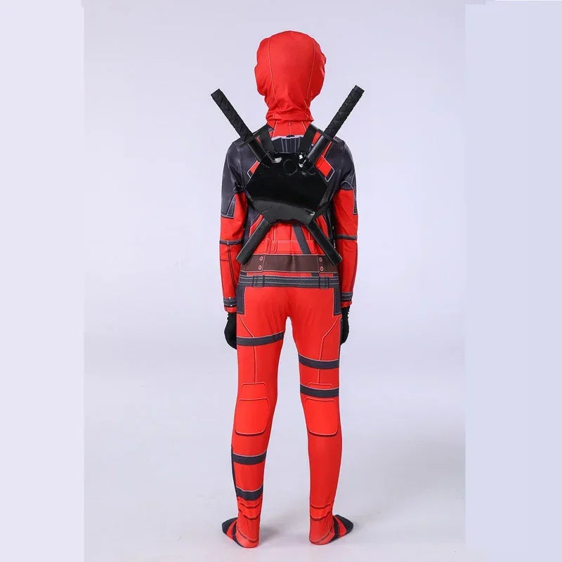 Adult Deadpool Costume Men Women Kids Mask Jumpsuit Set