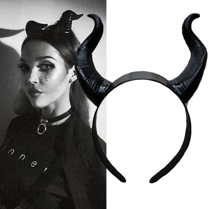 Women Black Queen Witch Demon Horns Headdress Halloween