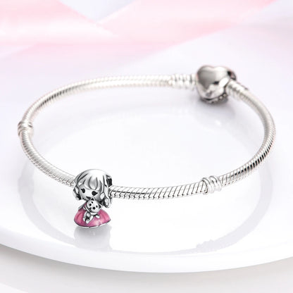 Pink Silver Plated Butterfly Flower Charm Beads for DIY