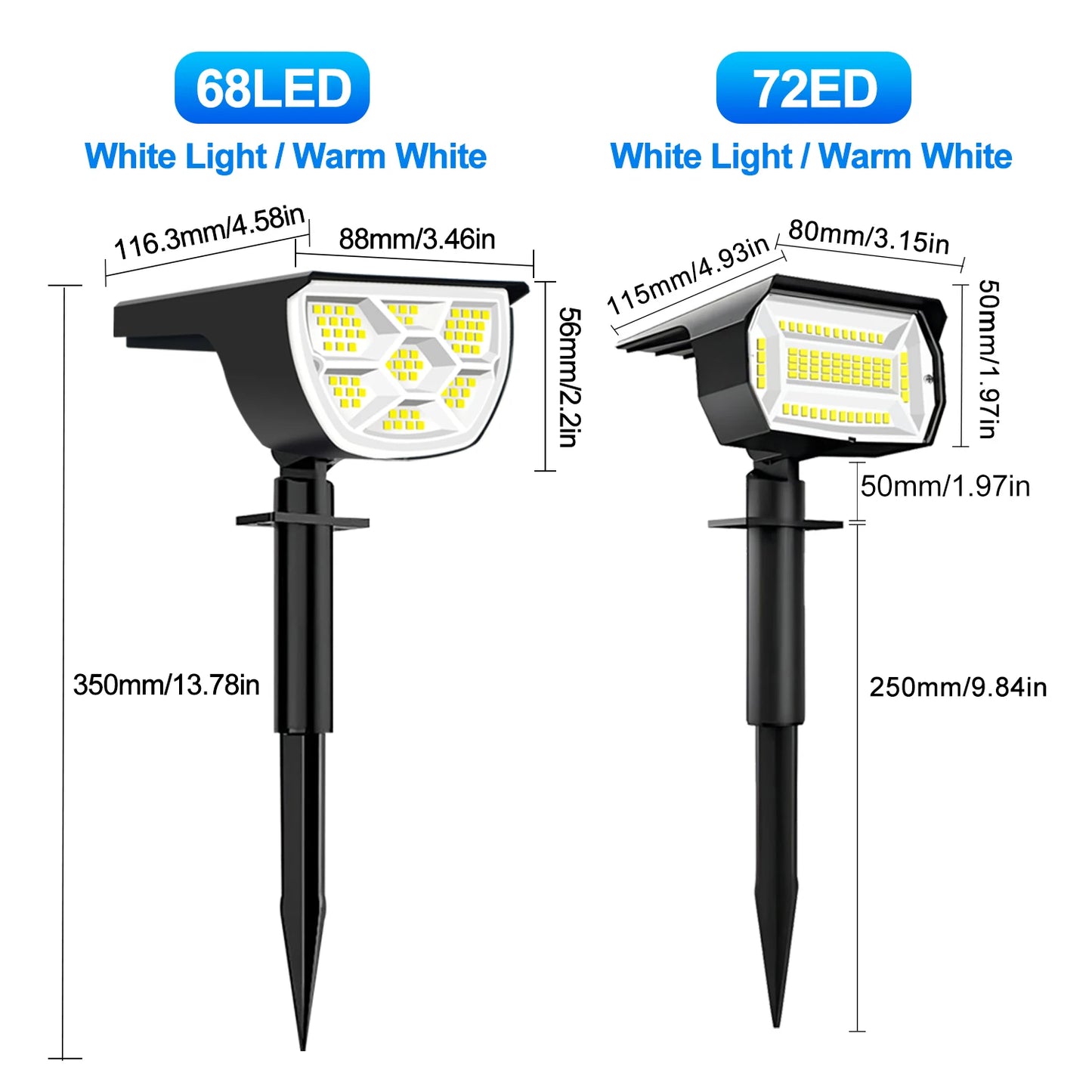 72/68 LED Solar Landscape Lights Outdoor Waterproof Spotlight