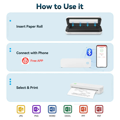 Portable A4 Thermal Printer Inkless Android IOS