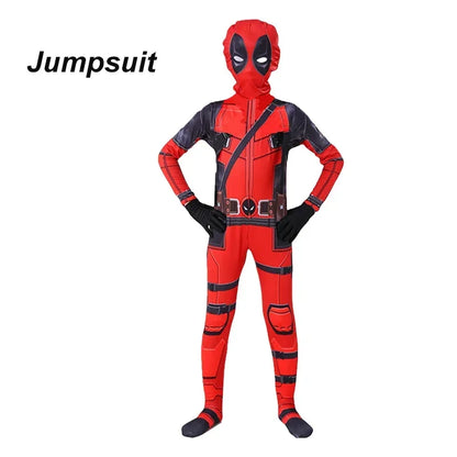 Adult Deadpool Costume Men Women Kids Mask Jumpsuit Set