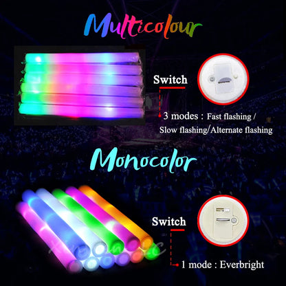 30Pcs RGB LED Glow Foam Sticks Party Wedding Supplies