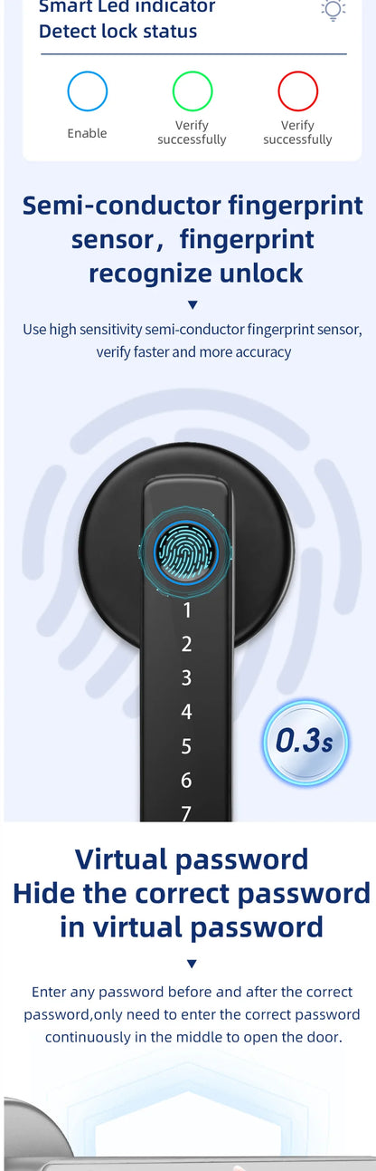 XSDTS Smart Door Lock Handle Fingerprint Keypad Digital