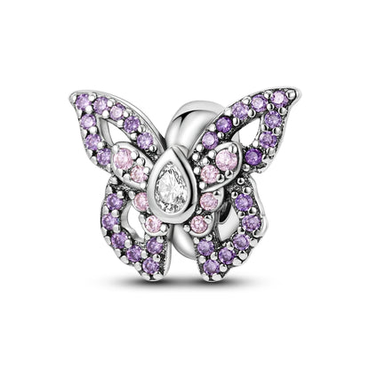 Pink Silver Plated Butterfly Flower Charm Beads for DIY