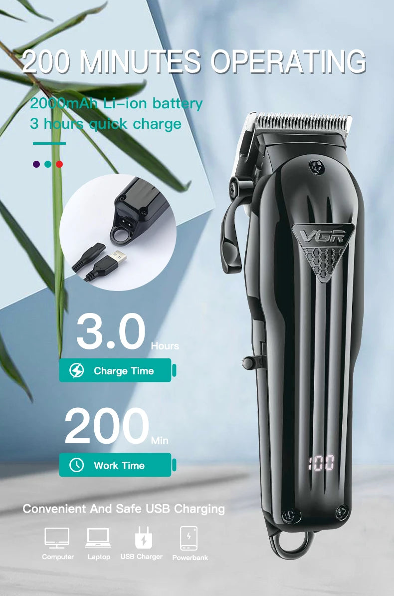 VGR Hair Clipper Professional Adjustable Cordless