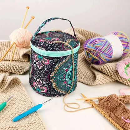 Round Wool Yarn Storage Bag Crochet Hook Holder Organizer