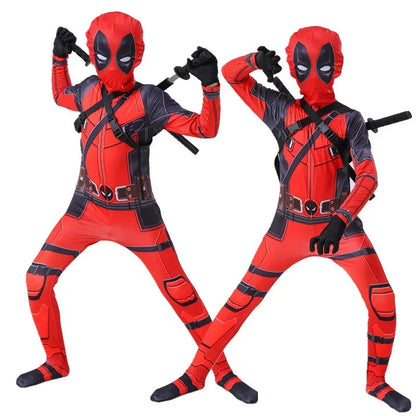 Adult Deadpool Costume Men Women Kids Mask Jumpsuit Set