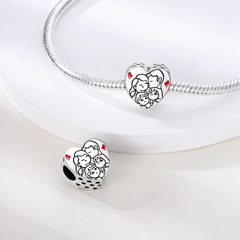 925 Sterling Silver Heart Red Charm Bead Jewelry