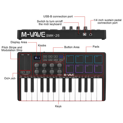 M-VAVE 25-Key MIDI Controller Mini USB Keyboard