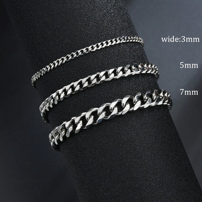 3/5/7mm Stainless Steel Cuban Chain Bracelet Men Women