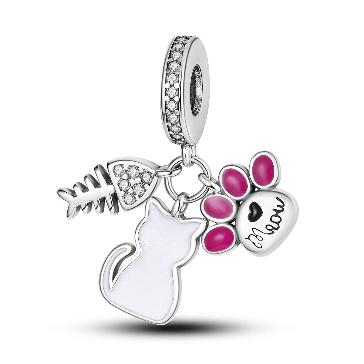 Pink Silver Plated Butterfly Flower Charm Beads for DIY