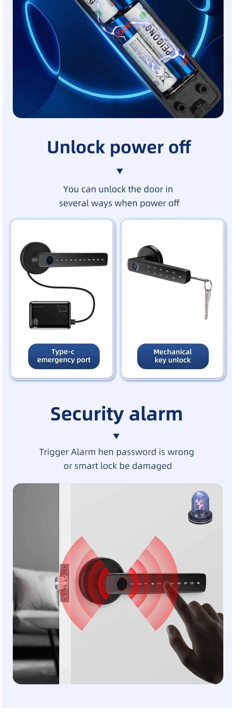 XSDTS Smart Door Lock Handle Fingerprint Keypad Digital