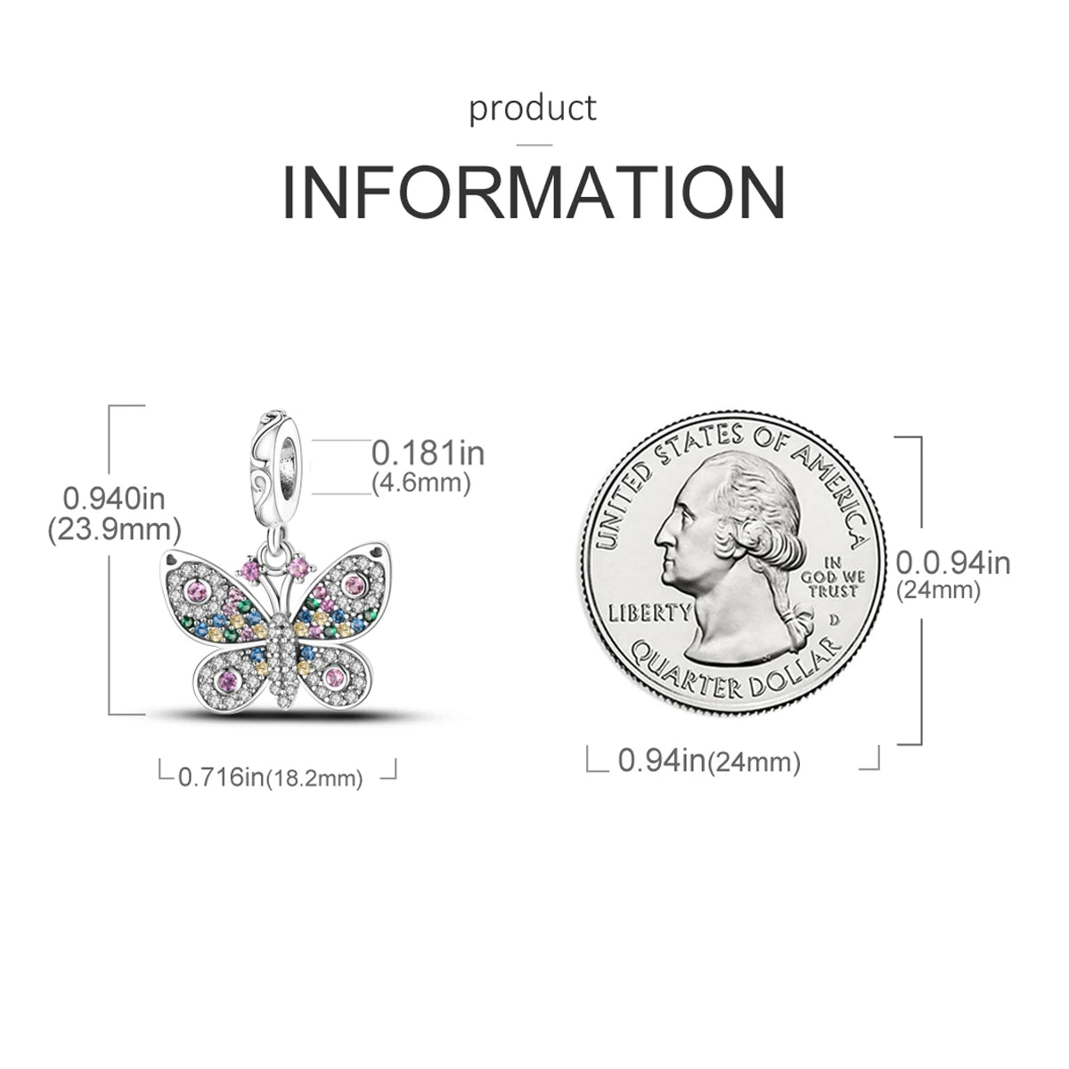 Pink Silver Plated Butterfly Flower Charm Beads for DIY