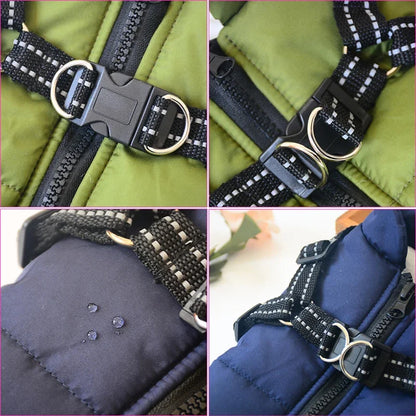 Large Dog Jacket With Harness Waterproof Winter Warm