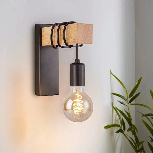 Retro Wood LED Wall Lamp Industrial Loft Decor