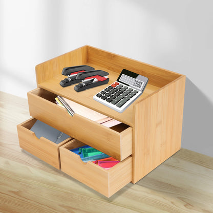 3 Drawer Bamboo Desk Organizer Tabletop Storage Box