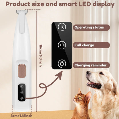 LED Dog Paw Trimmer Waterproof Pet Hair Clipper