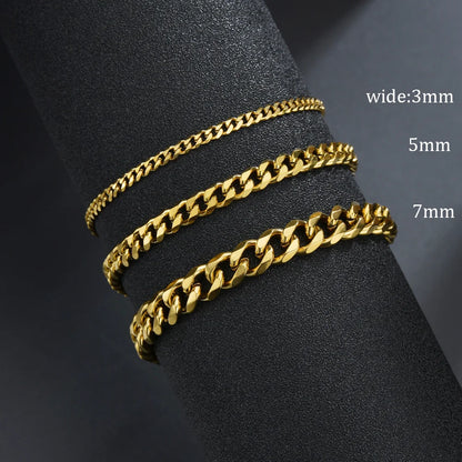 3/5/7mm Stainless Steel Cuban Chain Bracelet Men Women