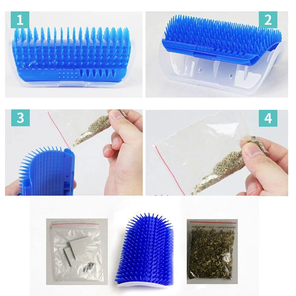 Cat Self Groomer Wall Brush with Catnip Corner Comb