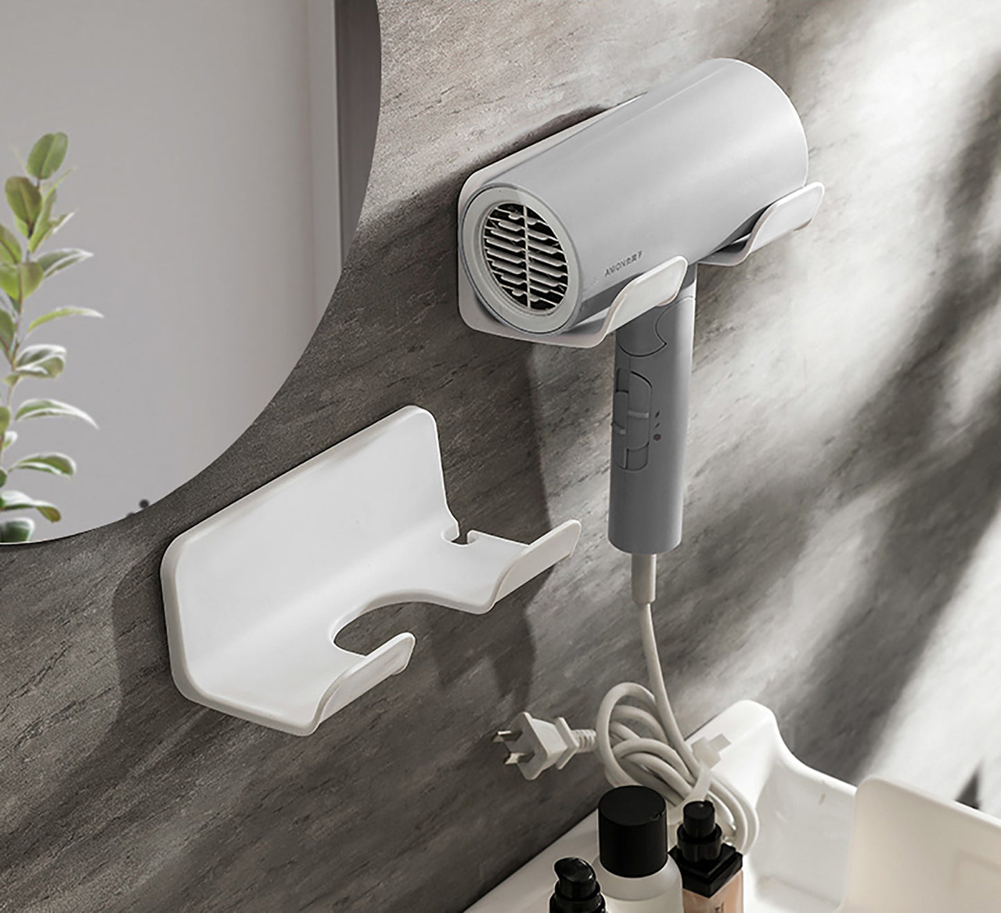 Wall Mounted Hair Dryer Holder Bathroom Organizer Shelves