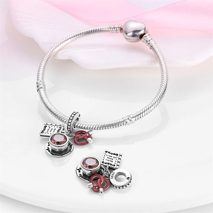 925 Sterling Silver Heart Red Charm Bead Jewelry