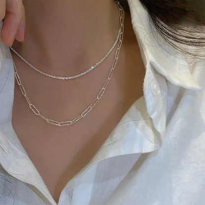 Silver Sparkling Necklace Women’s Trendy Clavicle Chain