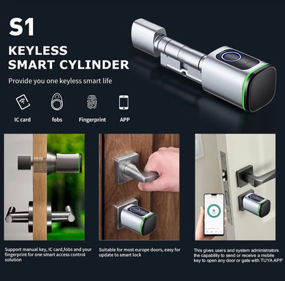 Smart Cylinder Lock Tuya Bluetooth Fingerprint IC Card