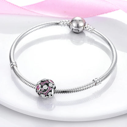 Pink Silver Plated Butterfly Flower Charm Beads for DIY