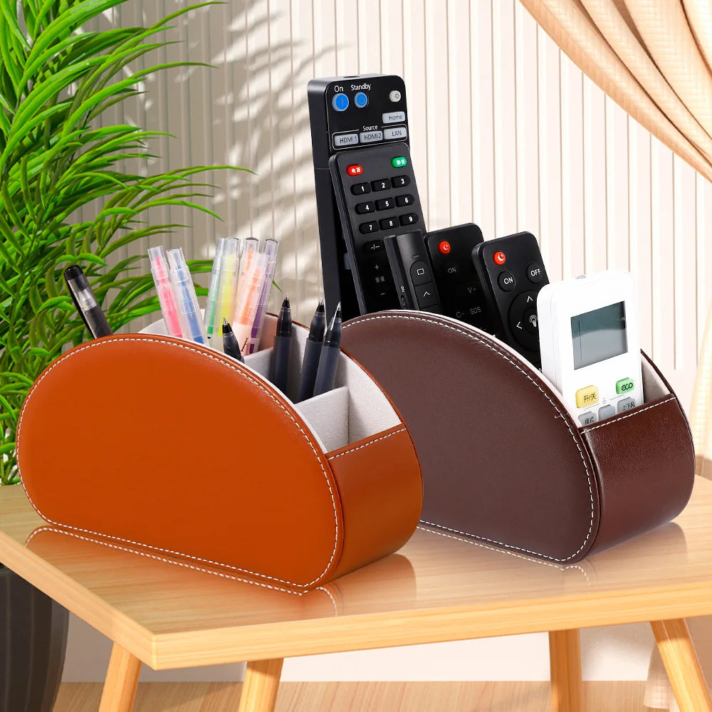 PU Leather Remote Control TV Holder Desk Storage Organizer