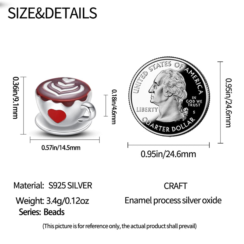 925 Sterling Silver Heart Red Charm Bead Jewelry