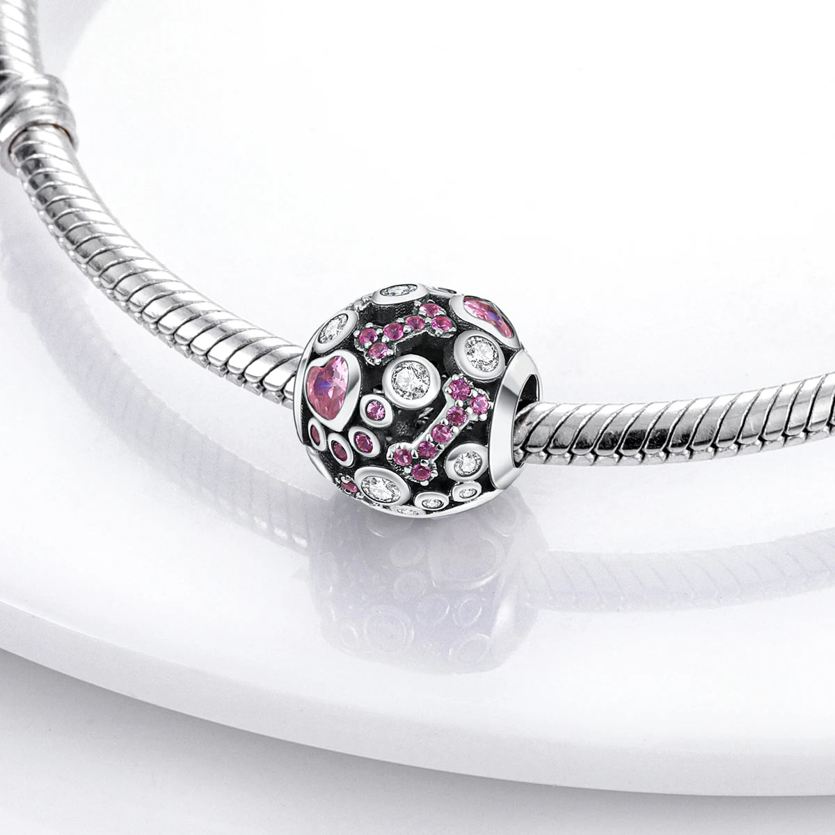 Pink Silver Plated Butterfly Flower Charm Beads for DIY