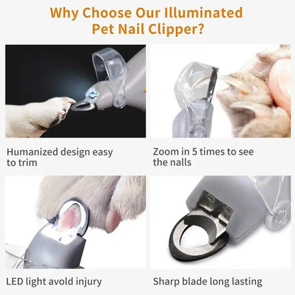 Pet Nail Clipper LED Light Multifunction Grooming Tool