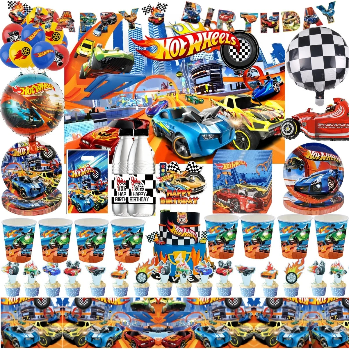 Hot Wheels Racing Car Disposable Tableware Birthday Decor