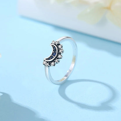 Original 925 Sterling Silver Ring Heart Sun Moon CZ